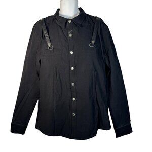 Lip Service Men's Black Button Down Shirt L/S Gangsta Pranksta Straps Goth 2XL